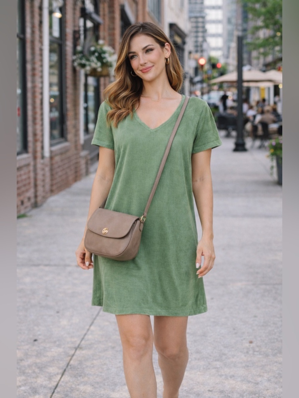 Another Love Velvet Mini Dress Hunter Green V-Neck A-Line Medium Soft